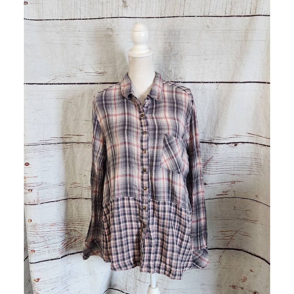 Sundance Plaid Flannel Snap Front Top Size XL